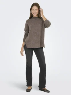 Only Pullover & Sweatshirts*ONLHAZEL LS HIGHNECK OVERS RP KNT brown lentil