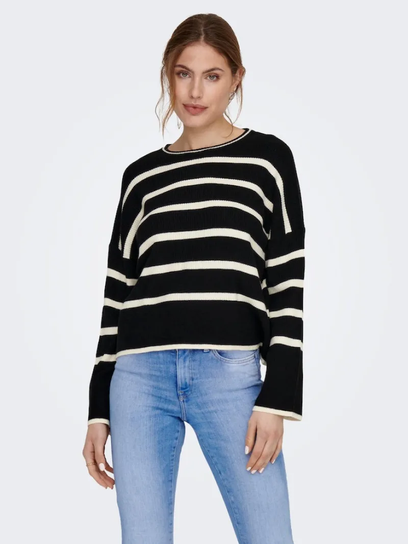 Only Pullover & Sweatshirts*ONLIBI LS STRIPE O-NECK KNT Black