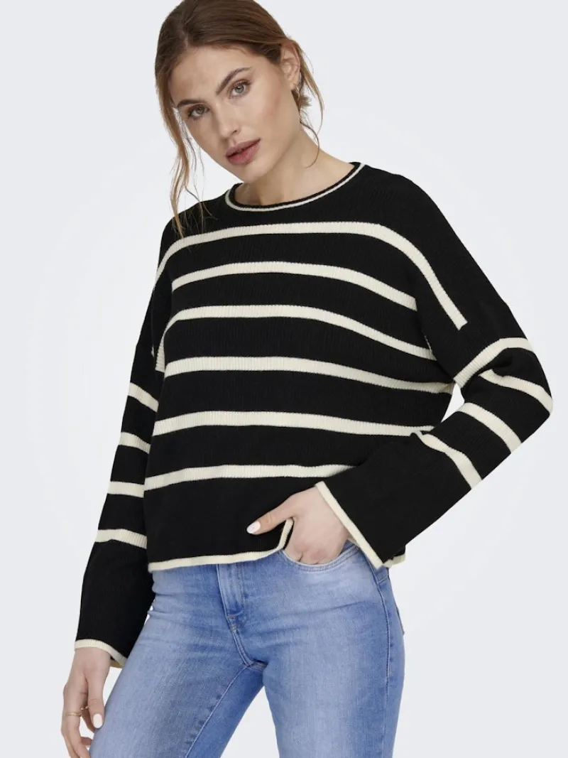 Only Pullover & Sweatshirts*ONLIBI LS STRIPE O-NECK KNT Black