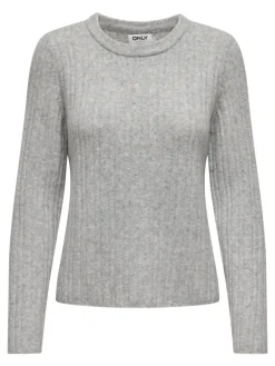 Only Pullover & Sweatshirts*ONLJEANETT LIFE L/S RIB O-NECK CC KNT Light Grey Melange