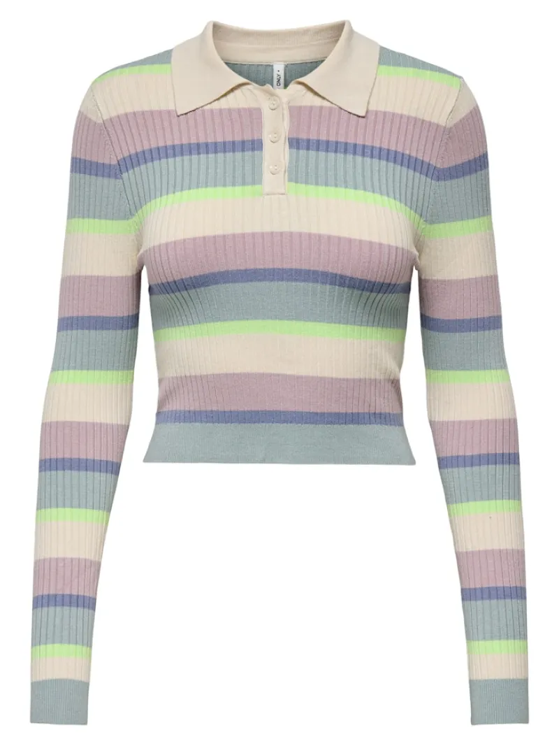 Only Pullover & Sweatshirts*ONLKAROL LS CROP RIB BUTTON POLO CC KNT birch