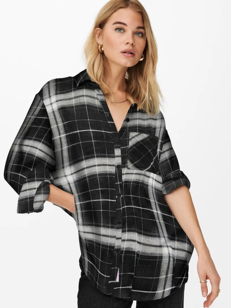 Only Blusen*ONLKAROLINA L/S SHIRT NOOS WVN Black-BLACK-CLOUD DANCER