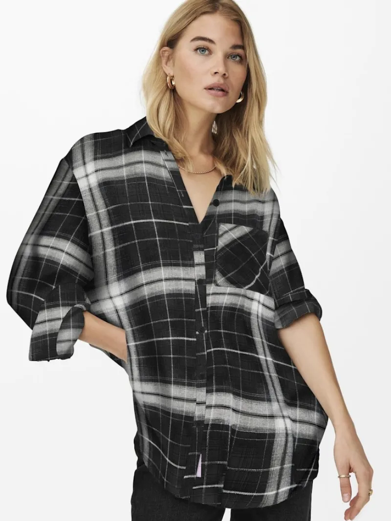 Only Blusen*ONLKAROLINA L/S SHIRT NOOS WVN Black-BLACK-CLOUD DANCER