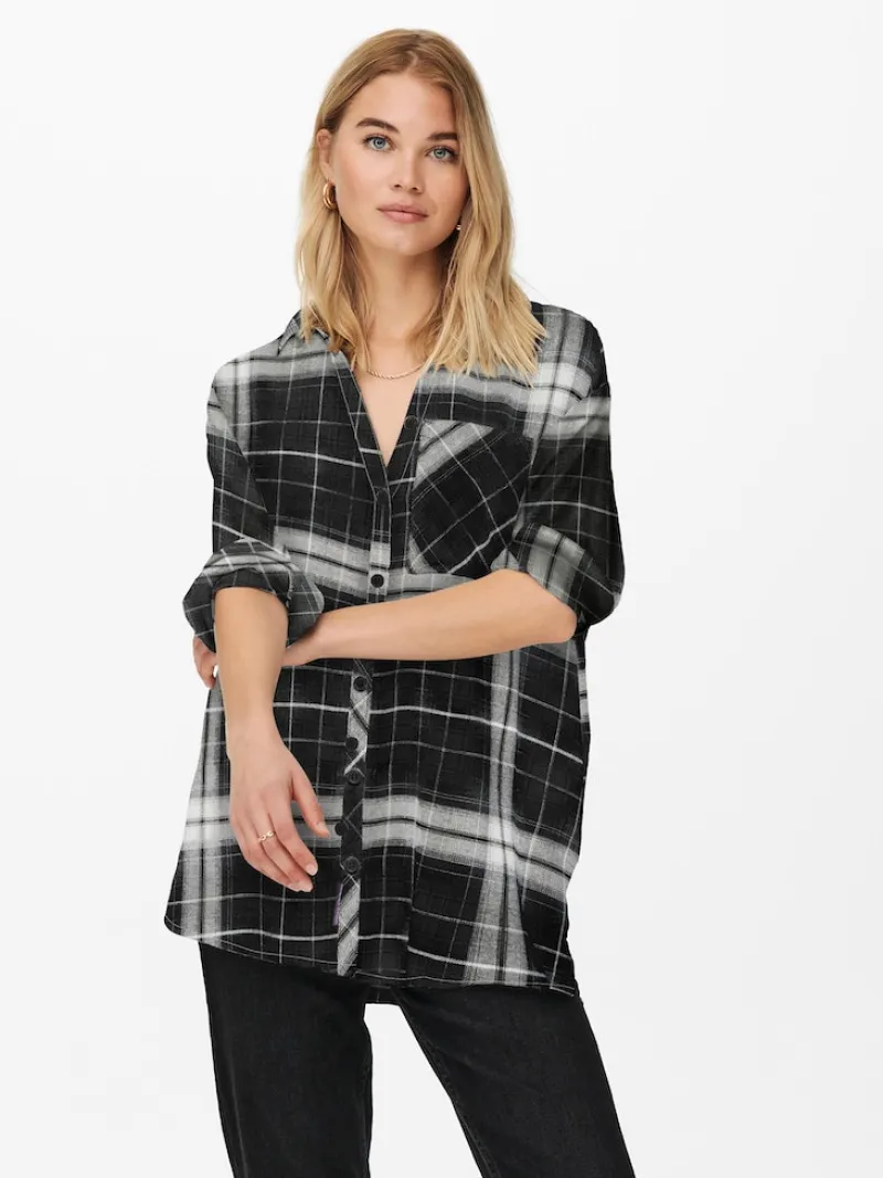 Only Blusen*ONLKAROLINA L/S SHIRT NOOS WVN Black-BLACK-CLOUD DANCER