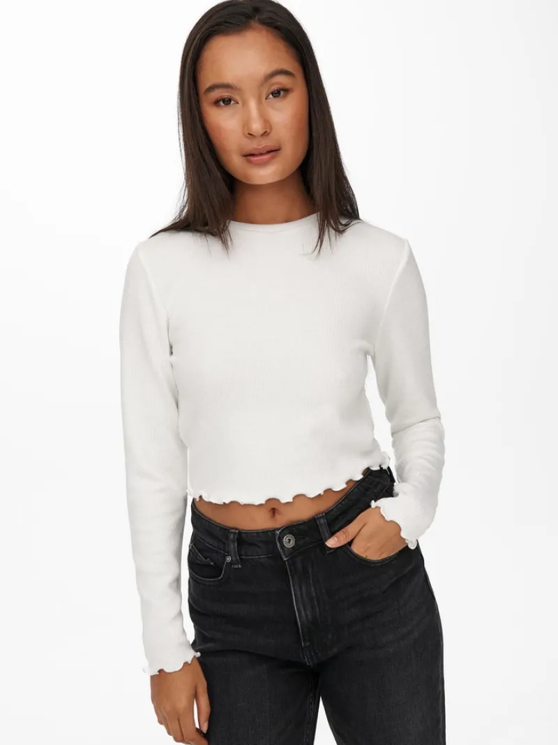 Only Shirts*ONLKITTY L/S TOP CROPPED JRS Cloud Dancer