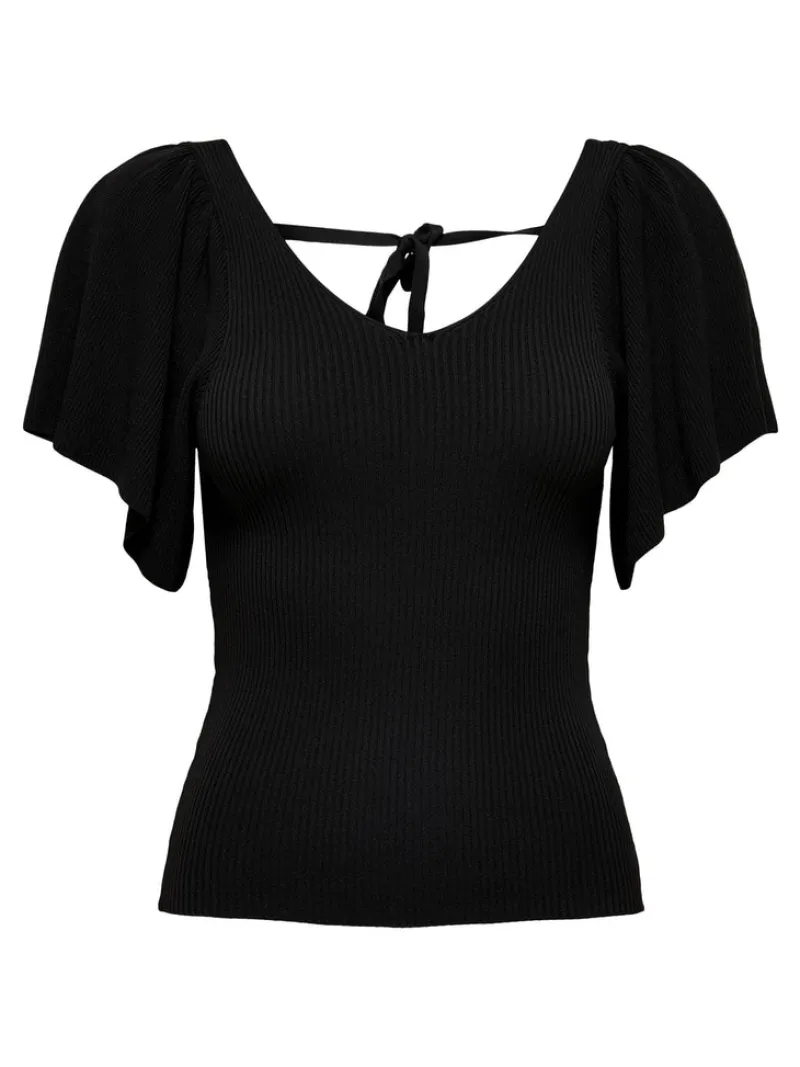 Only Shirts*ONLLEELO S/S BACK PULLOVER KNT NOOS Black