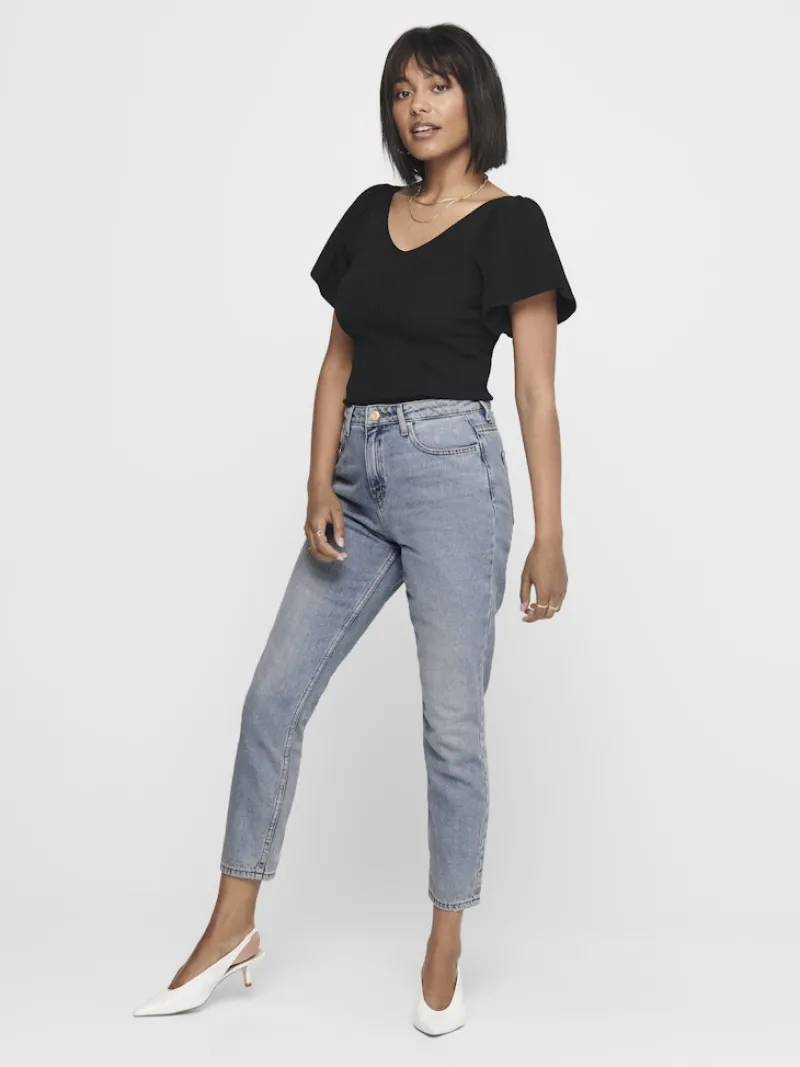 Only Shirts*ONLLEELO S/S BACK PULLOVER KNT NOOS Black