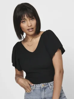 Only Shirts*ONLLEELO S/S BACK PULLOVER KNT NOOS Black