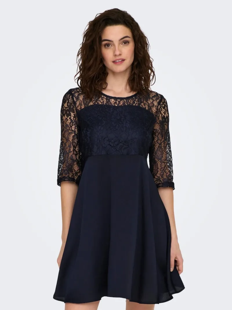 Only Kleider*ONLLIVA 3/4 LACE MIX DRESS CS WVN Night Sky