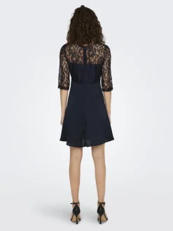 Only Kleider*ONLLIVA 3/4 LACE MIX DRESS CS WVN Night Sky
