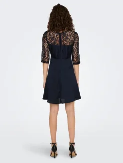 Only Kleider*ONLLIVA 3/4 LACE MIX DRESS CS WVN Night Sky
