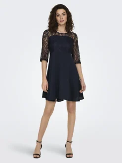 Only Kleider*ONLLIVA 3/4 LACE MIX DRESS CS WVN Night Sky