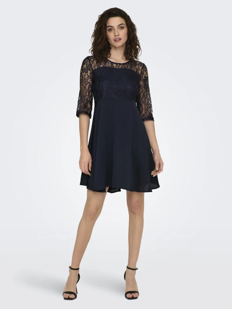 Only Kleider*ONLLIVA 3/4 LACE MIX DRESS CS WVN Night Sky