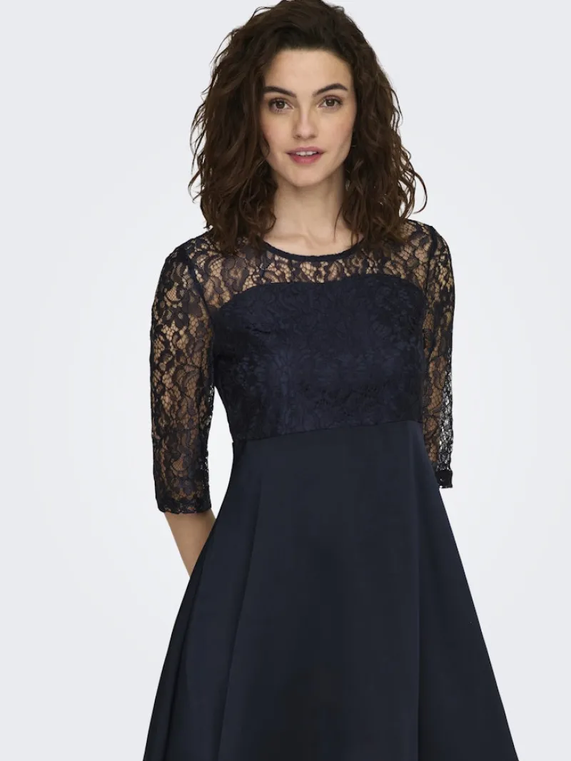 Only Kleider*ONLLIVA 3/4 LACE MIX DRESS CS WVN Night Sky