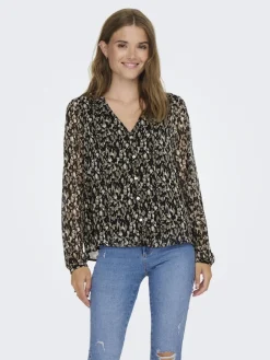 Only Blusen*ONLLUNA L/S V-NECK TOP NOOS PTM schwarz2