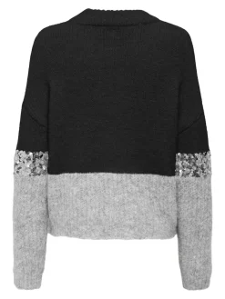 Only Pullover & Sweatshirts*ONLMAINE LIFE LS SEQUIN BLOCK O-NECK KNT Black