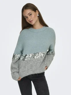 Only Pullover & Sweatshirts*ONLMAINE LIFE LS SEQUIN BLOCK O-NECK KNT arona
