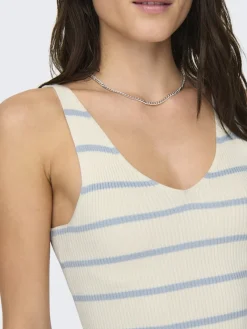 Only Shirts*ONLMEDDI SL STRIPE V-NECK CC KNT Cloud Dancer
