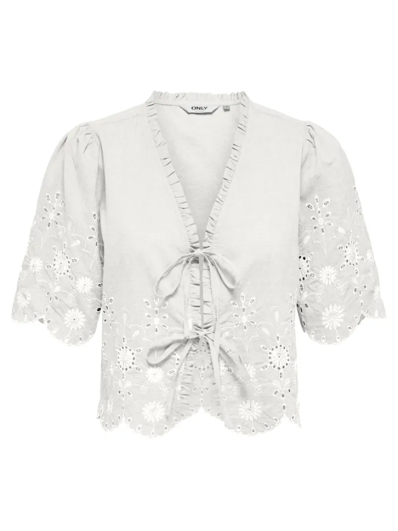 Only Blusen*ONLMIFFY S/S EMB TIE TOP NOOS WVN Cloud Dancer