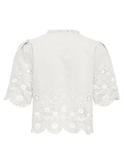 Only Blusen*ONLMIFFY S/S EMB TIE TOP NOOS WVN Cloud Dancer