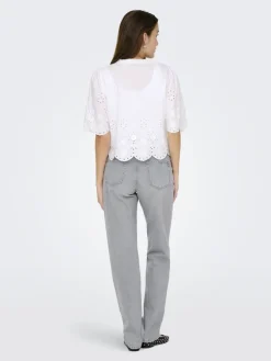 Only Blusen*ONLMIFFY S/S EMB TIE TOP NOOS WVN Cloud Dancer