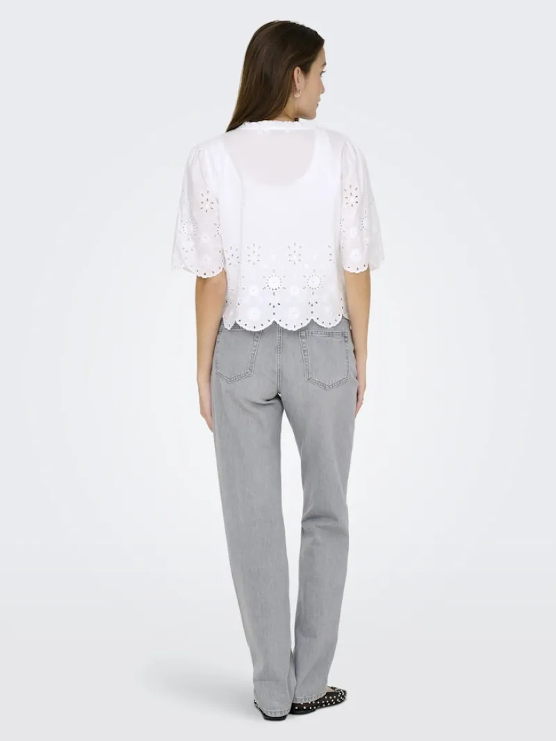 Only Blusen*ONLMIFFY S/S EMB TIE TOP NOOS WVN Cloud Dancer