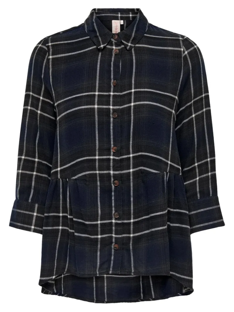 Only Blusen*ONLNEW CANBERRA 3/4 CHECK SHIRT WVN CS Night Sky-CREME CHECK