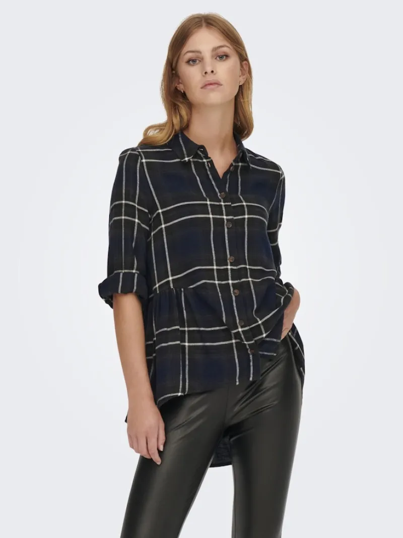 Only Blusen*ONLNEW CANBERRA 3/4 CHECK SHIRT WVN CS Night Sky-CREME CHECK