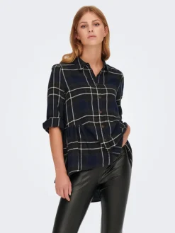 Only Blusen*ONLNEW CANBERRA 3/4 CHECK SHIRT WVN CS Night Sky-CREME CHECK