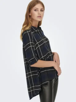 Only Blusen*ONLNEW CANBERRA 3/4 CHECK SHIRT WVN CS Night Sky-CREME CHECK