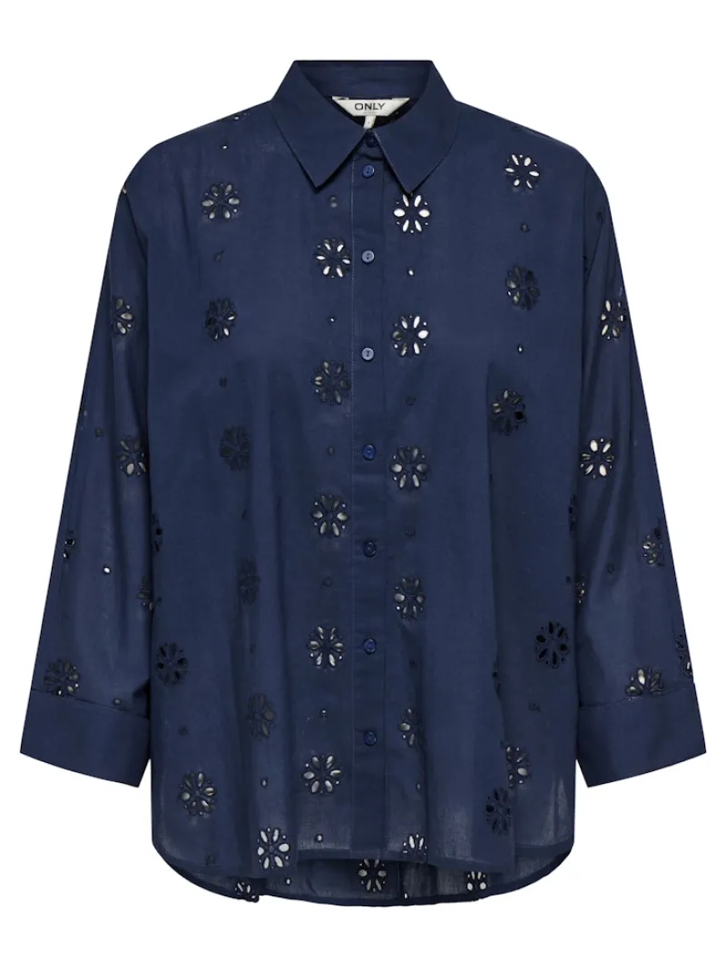 Only Blusen*ONLNEW LINA GRACE LS BROD ANGL SHIRT WVN Black Iris