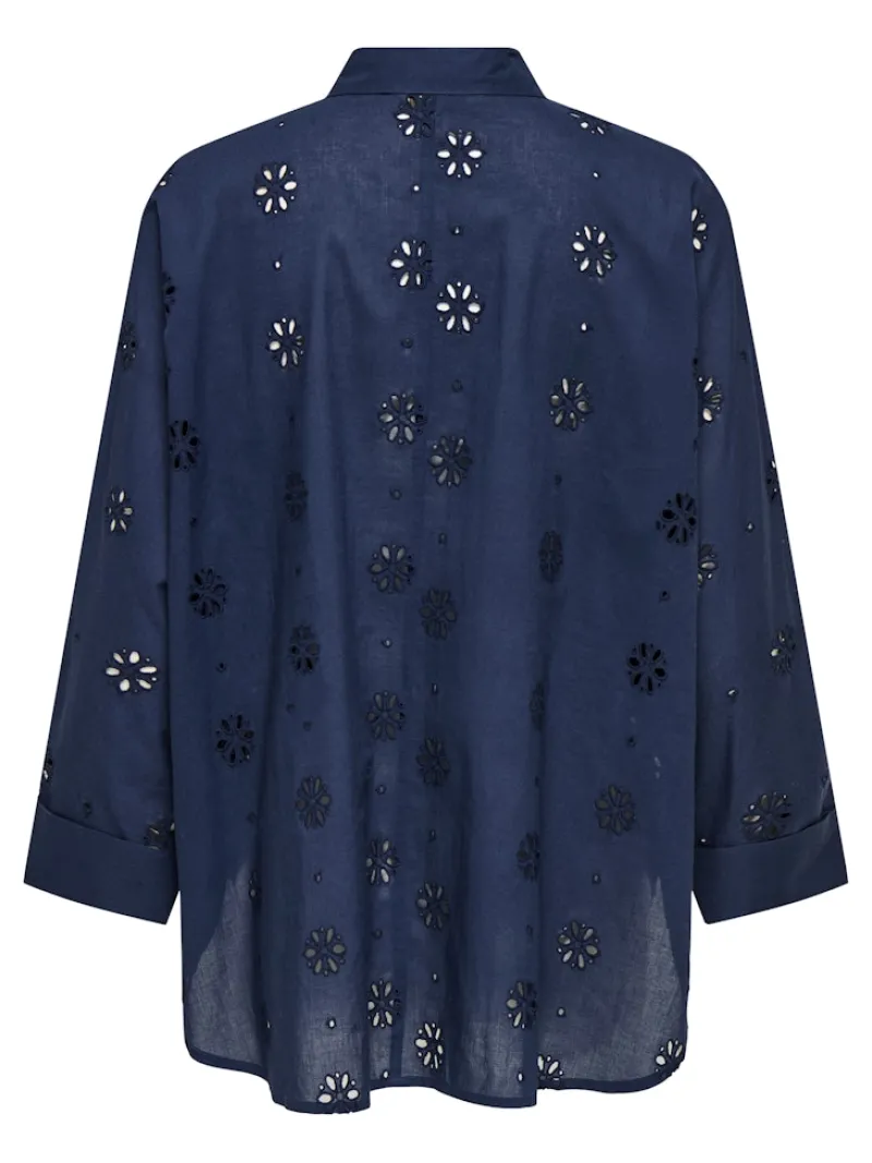 Only Blusen*ONLNEW LINA GRACE LS BROD ANGL SHIRT WVN Black Iris