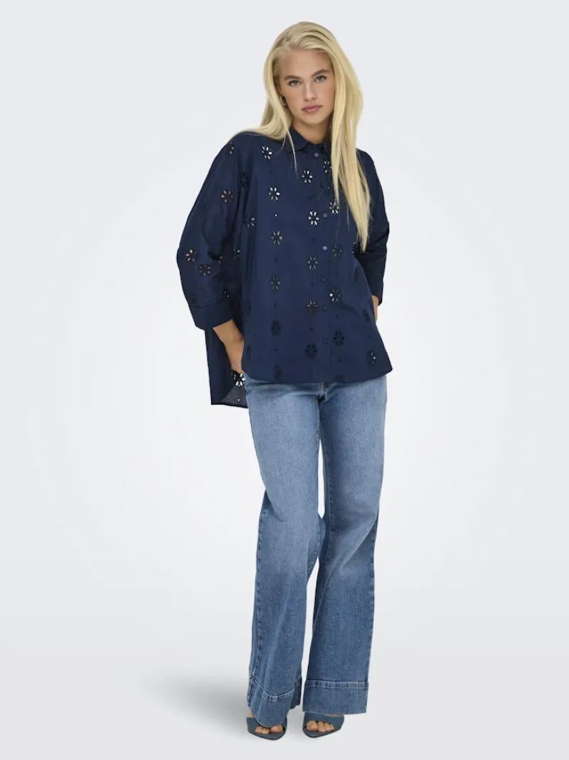 Only Blusen*ONLNEW LINA GRACE LS BROD ANGL SHIRT WVN Black Iris