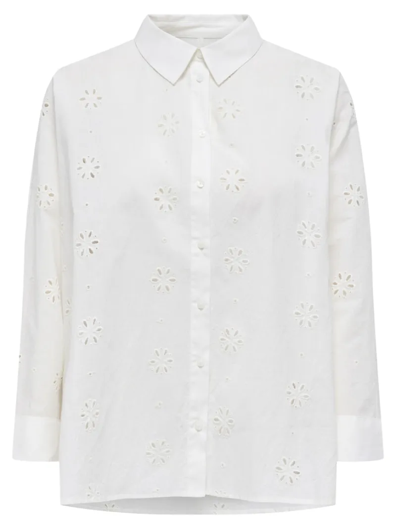 Only Blusen*ONLNEW LINA GRACE LS BROD ANGL SHIRT WVN Cloud Dancer