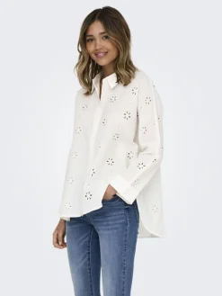 Only Blusen*ONLNEW LINA GRACE LS BROD ANGL SHIRT WVN Cloud Dancer