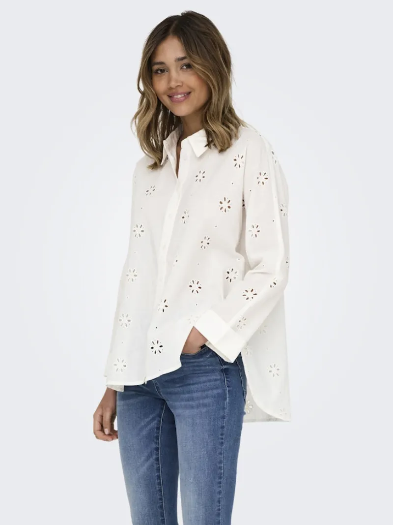 Only Blusen*ONLNEW LINA GRACE LS BROD ANGL SHIRT WVN Cloud Dancer