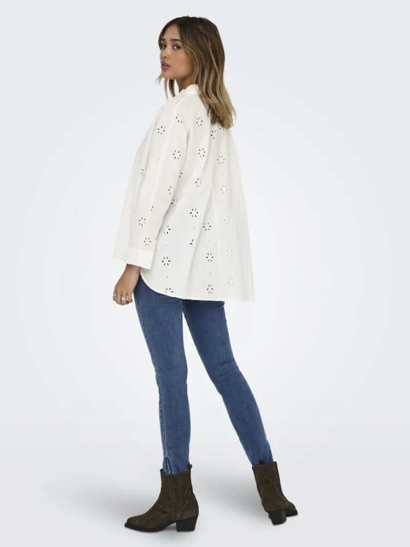 Only Blusen*ONLNEW LINA GRACE LS BROD ANGL SHIRT WVN Cloud Dancer