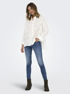 Only Blusen*ONLNEW LINA GRACE LS BROD ANGL SHIRT WVN Cloud Dancer