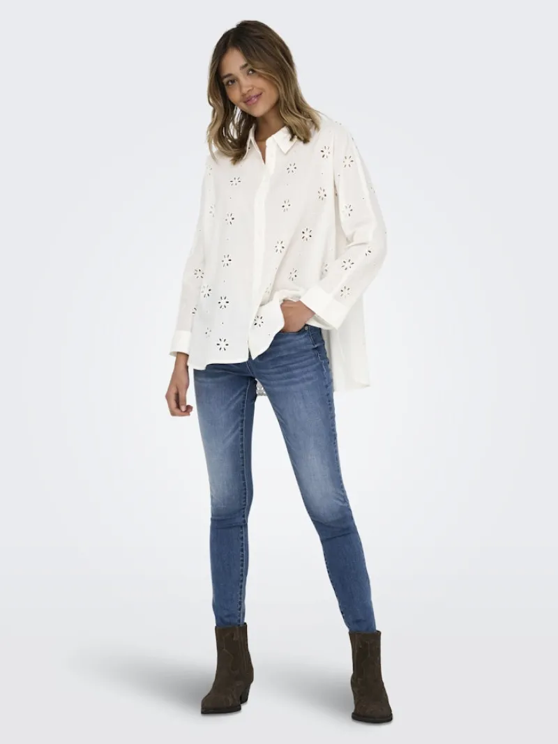 Only Blusen*ONLNEW LINA GRACE LS BROD ANGL SHIRT WVN Cloud Dancer