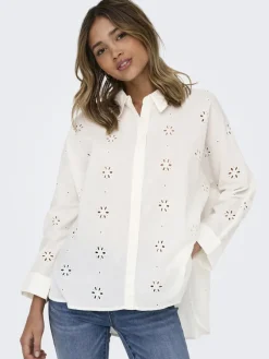 Only Blusen*ONLNEW LINA GRACE LS BROD ANGL SHIRT WVN Cloud Dancer