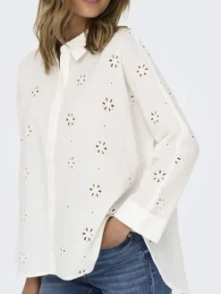 Only Blusen*ONLNEW LINA GRACE LS BROD ANGL SHIRT WVN Cloud Dancer