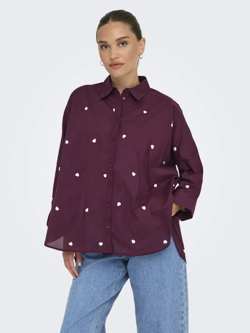 Only Blusen*ONLNEW LINA GRACE LS EMB SHIRT NOOS WVN Winetasting