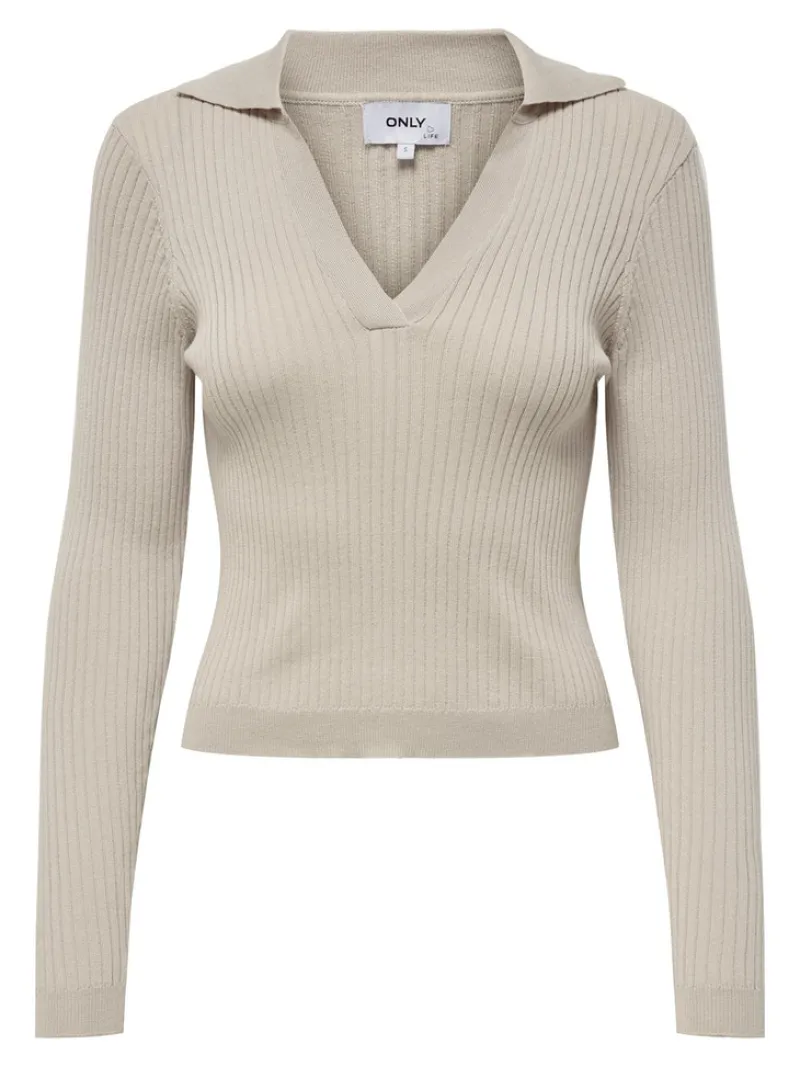 Only Pullover & Sweatshirts*ONLNIMONE LS LIFE POLO PULLOVER CC KNT pumice stone