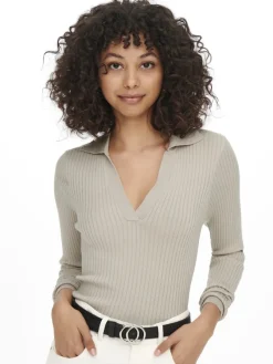 Only Pullover & Sweatshirts*ONLNIMONE LS LIFE POLO PULLOVER CC KNT pumice stone