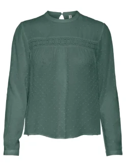 Only Blusen*ONLPELIA LIFE LS DOT BLOUSE WVN CS Balsam Green