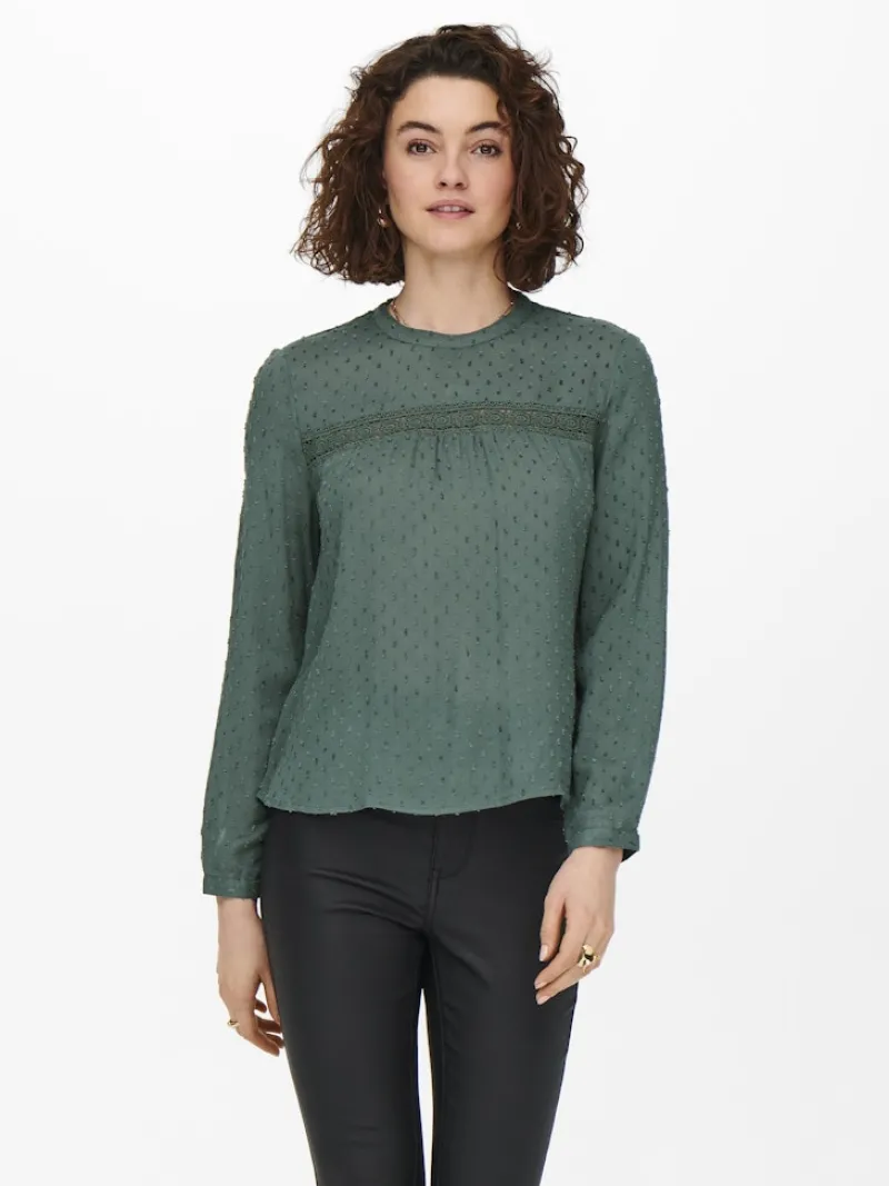Only Blusen*ONLPELIA LIFE LS DOT BLOUSE WVN CS Balsam Green