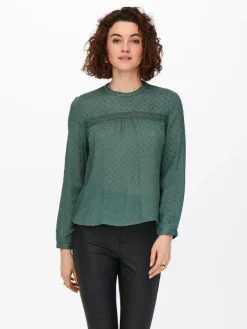 Only Blusen*ONLPELIA LIFE LS DOT BLOUSE WVN CS Balsam Green