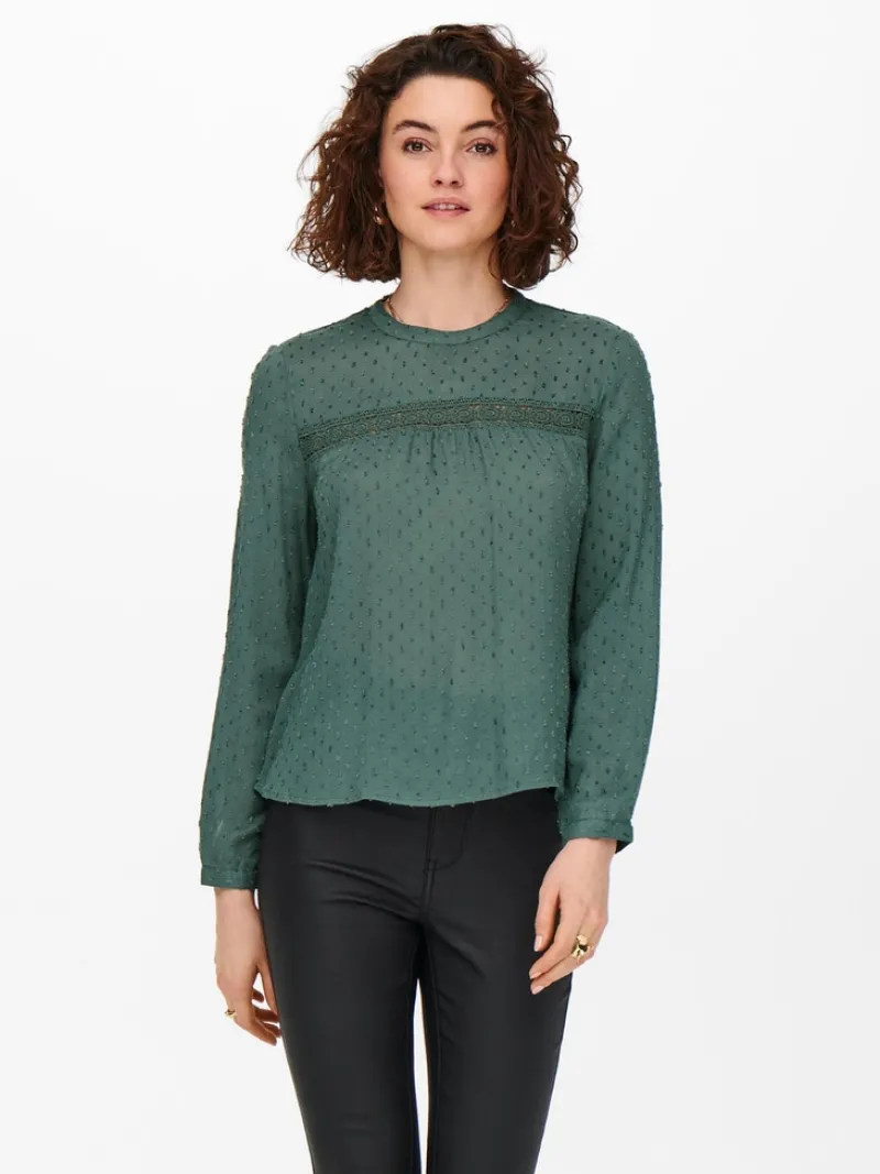Only Blusen*ONLPELIA LIFE LS DOT BLOUSE WVN CS Balsam Green