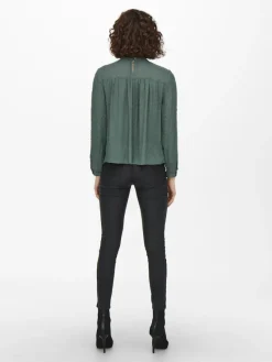 Only Blusen*ONLPELIA LIFE LS DOT BLOUSE WVN CS Balsam Green