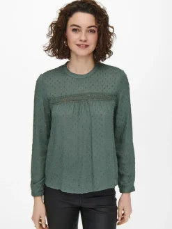 Only Blusen*ONLPELIA LIFE LS DOT BLOUSE WVN CS Balsam Green